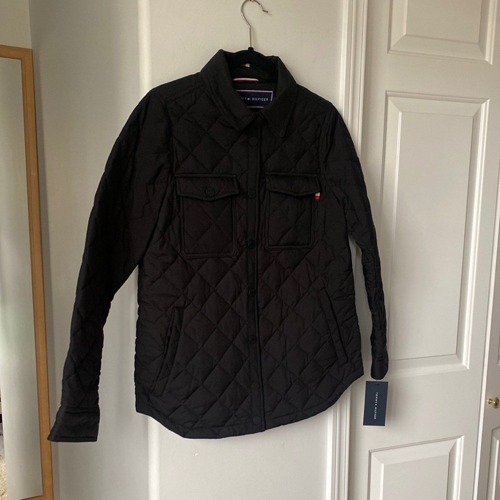 Tommy Hilfiger - Black Quilted Snap Button Jacket / Coat With Pockets
